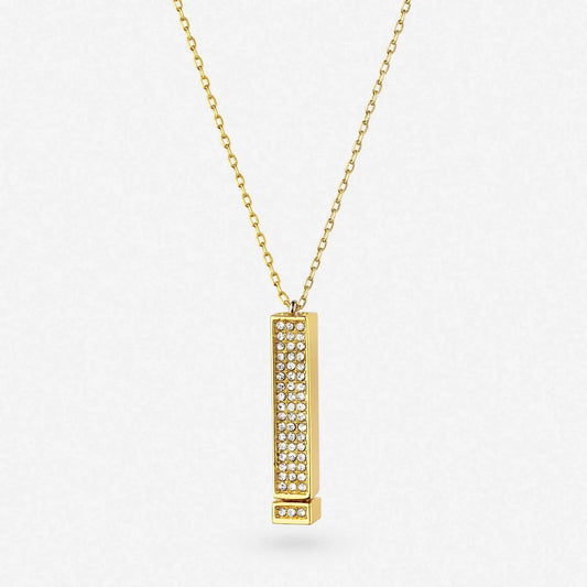 Gold-tone sliding bar necklace shown closed against a white background