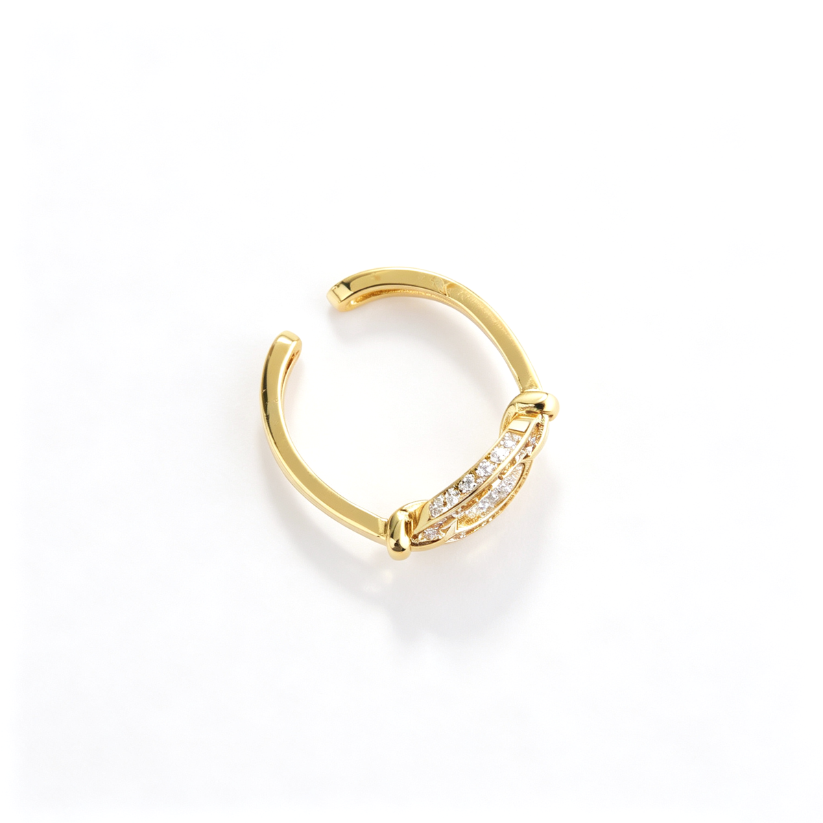 Horseshoe cuff ring shown from a front view with the open band and decorative accents