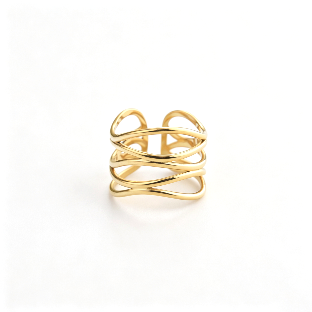 Open cuff ring viewed from above, highlighting the layered bands and open structure