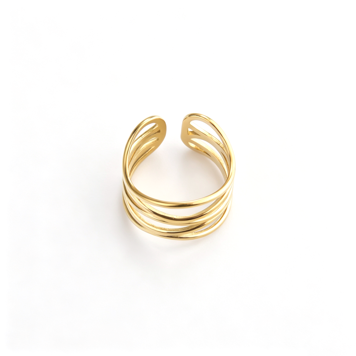 Layered cuff ring shown from the rear, showing the curved bands and open ends