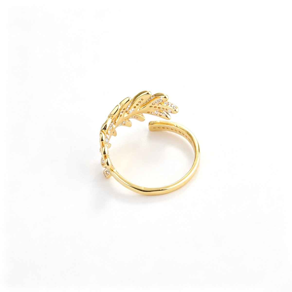 Leaf vine cuff ring in a front angled view with the branch detail clearly visible