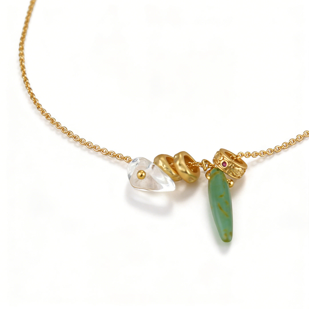 Natural stone beaded necklace styled for layering, 36+8cm adjustable length.