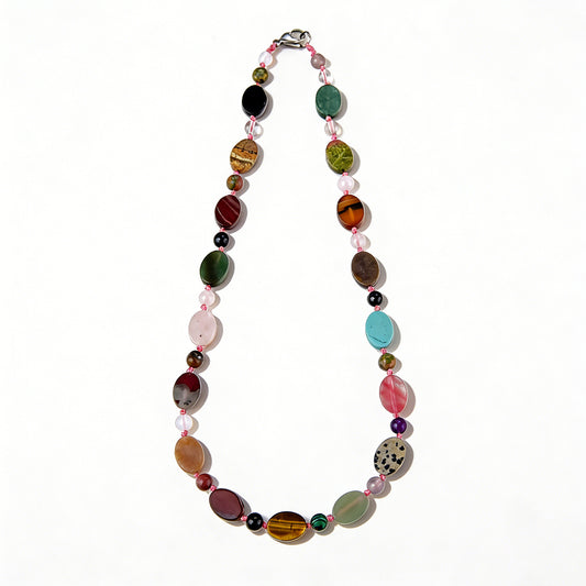 Boho bohemian chic natural stone bracelet wrapped three times around the wrist.