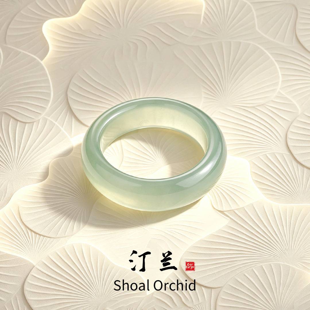 Full product display of the Ever P. natural stone ring in oily green chalcedony, featuring an adjustable-like comfort fit slim band design.