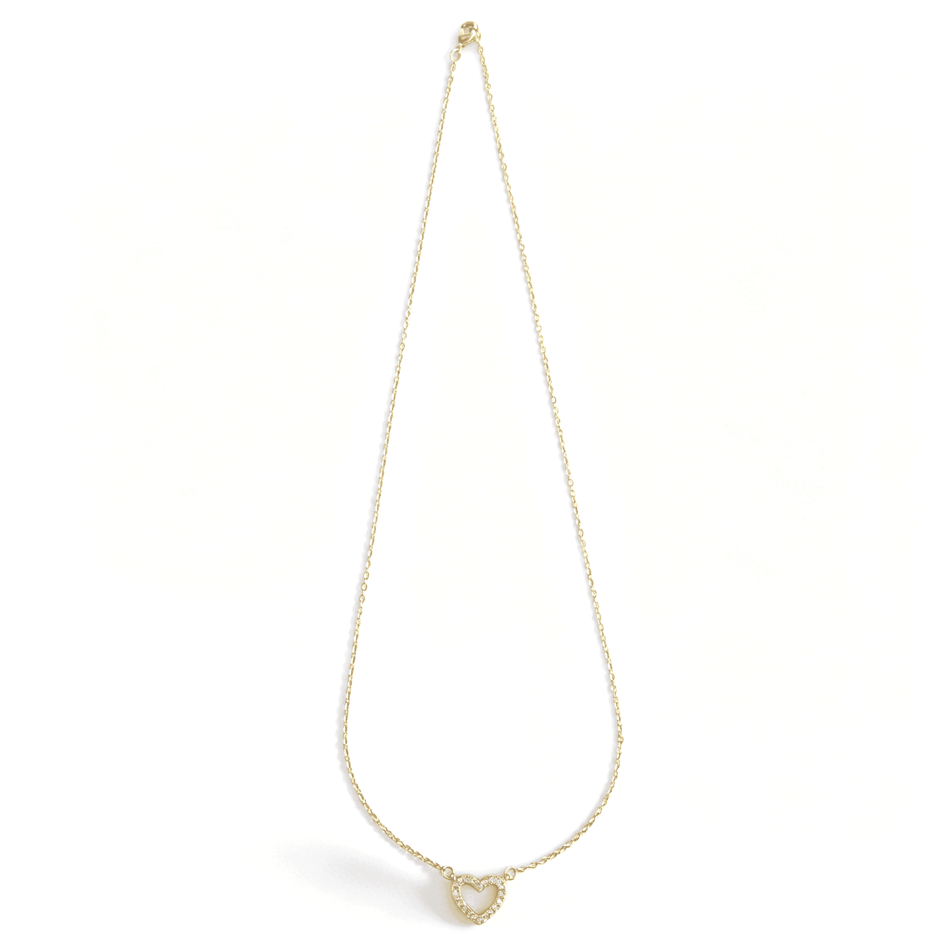 Full-length gold-tone heart pendant necklace with delicate O-link chain