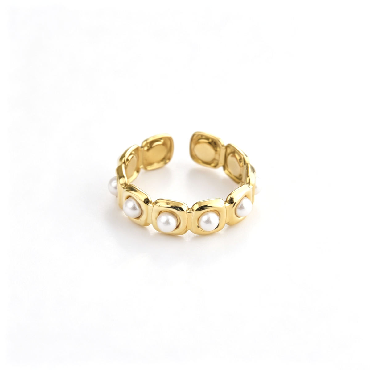 Pearl accent cuff ring shown from a front angled view with repeating pearl details