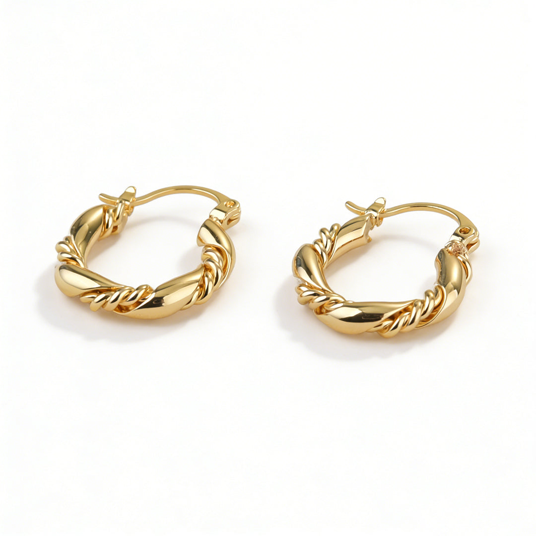 Polished twist hoop earrings for everyday wear, tarnish-resistant 18k gold earrings.