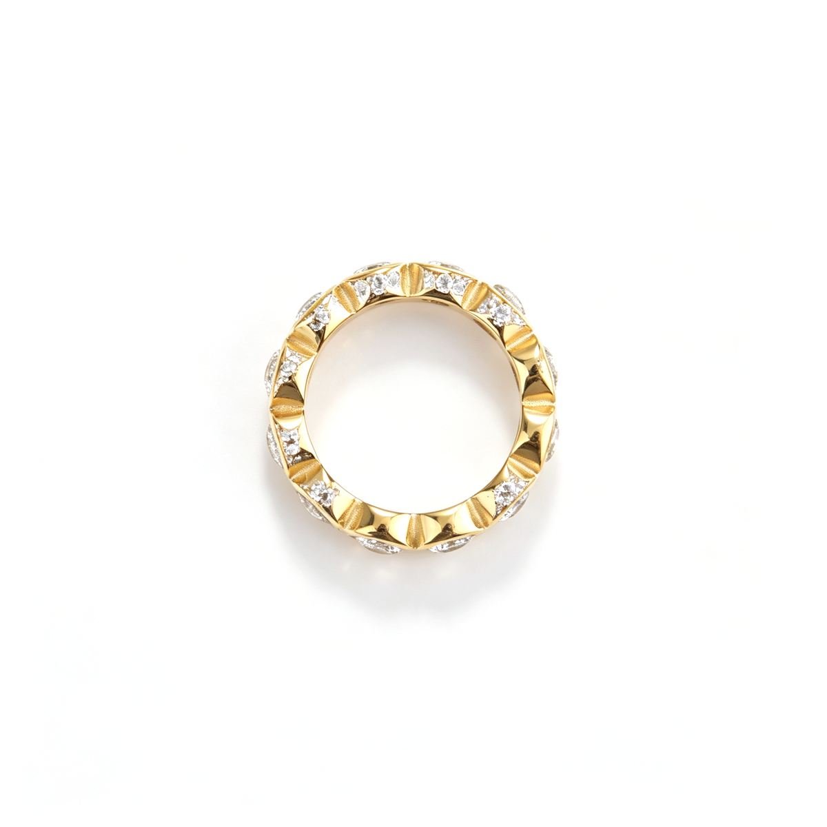 Band ring viewed from above, highlighting the continuous circular setting pattern