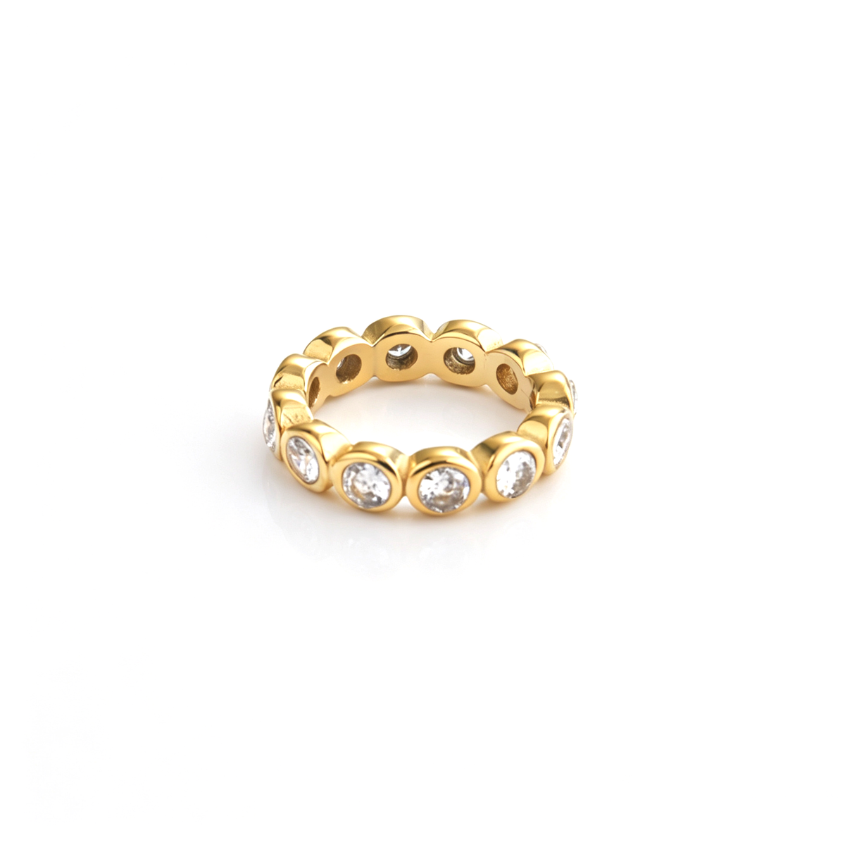 Band ring shown from the rear angle, highlighting the continuous ring structure and rounded settings
