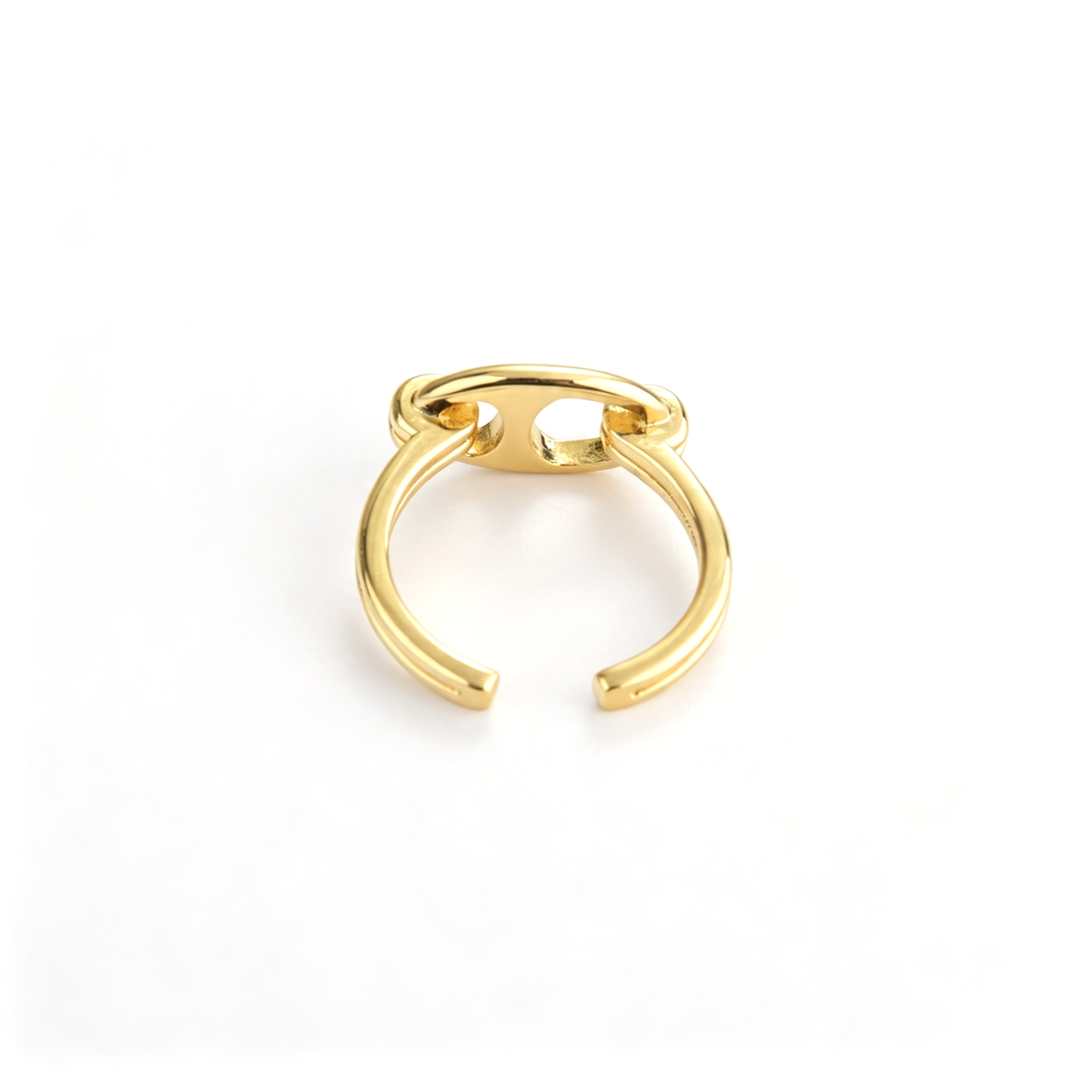 Angled profile of the cuff bracelet showing the curved band and central bar detail