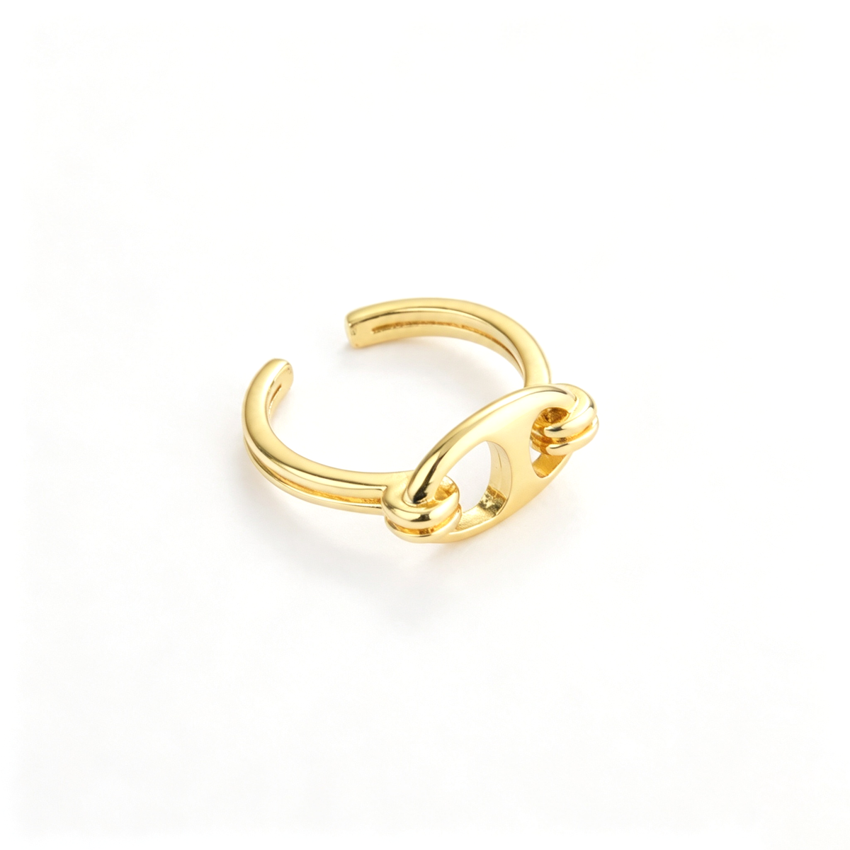 Front view of the open cuff bracelet highlighting its smooth rounded bar design