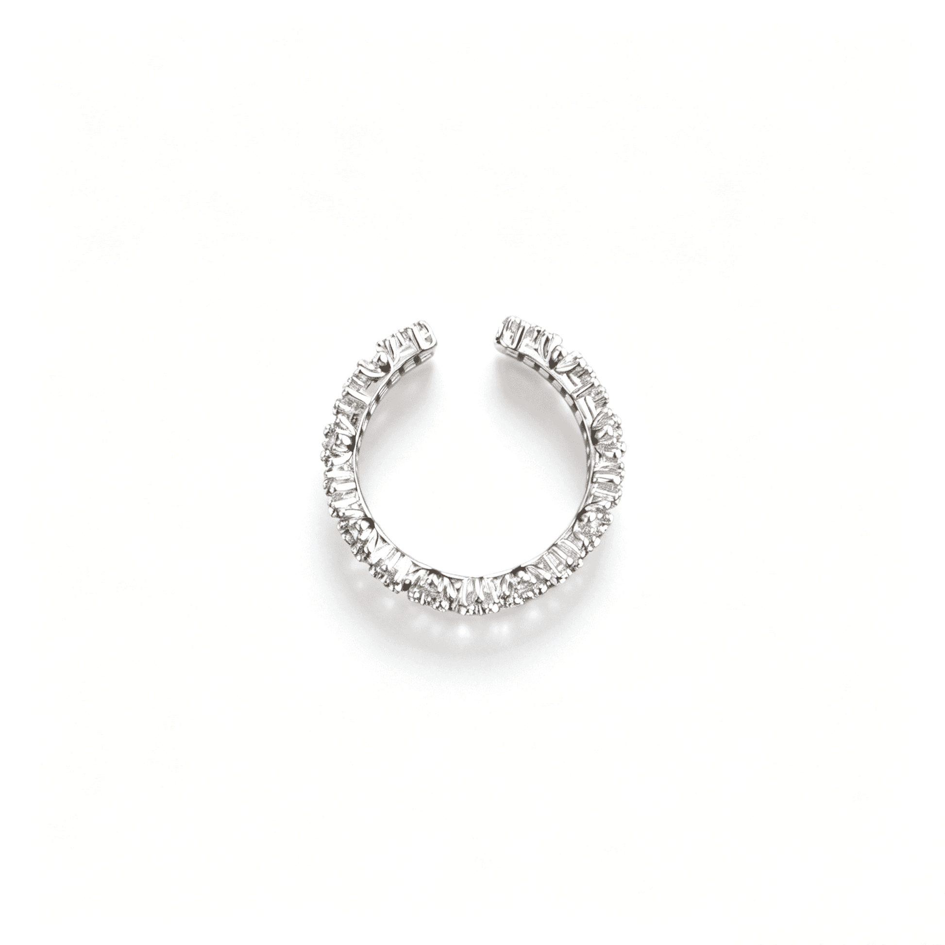 Top-down silhouette highlighting the adjustable open-back design of the silver-plated cubic zirconia band ring.