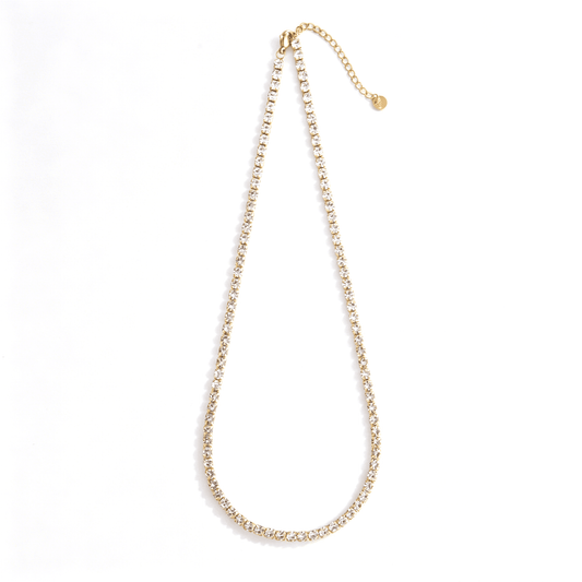 Full-length gold-tone cubic zirconia tennis necklace with extender chain