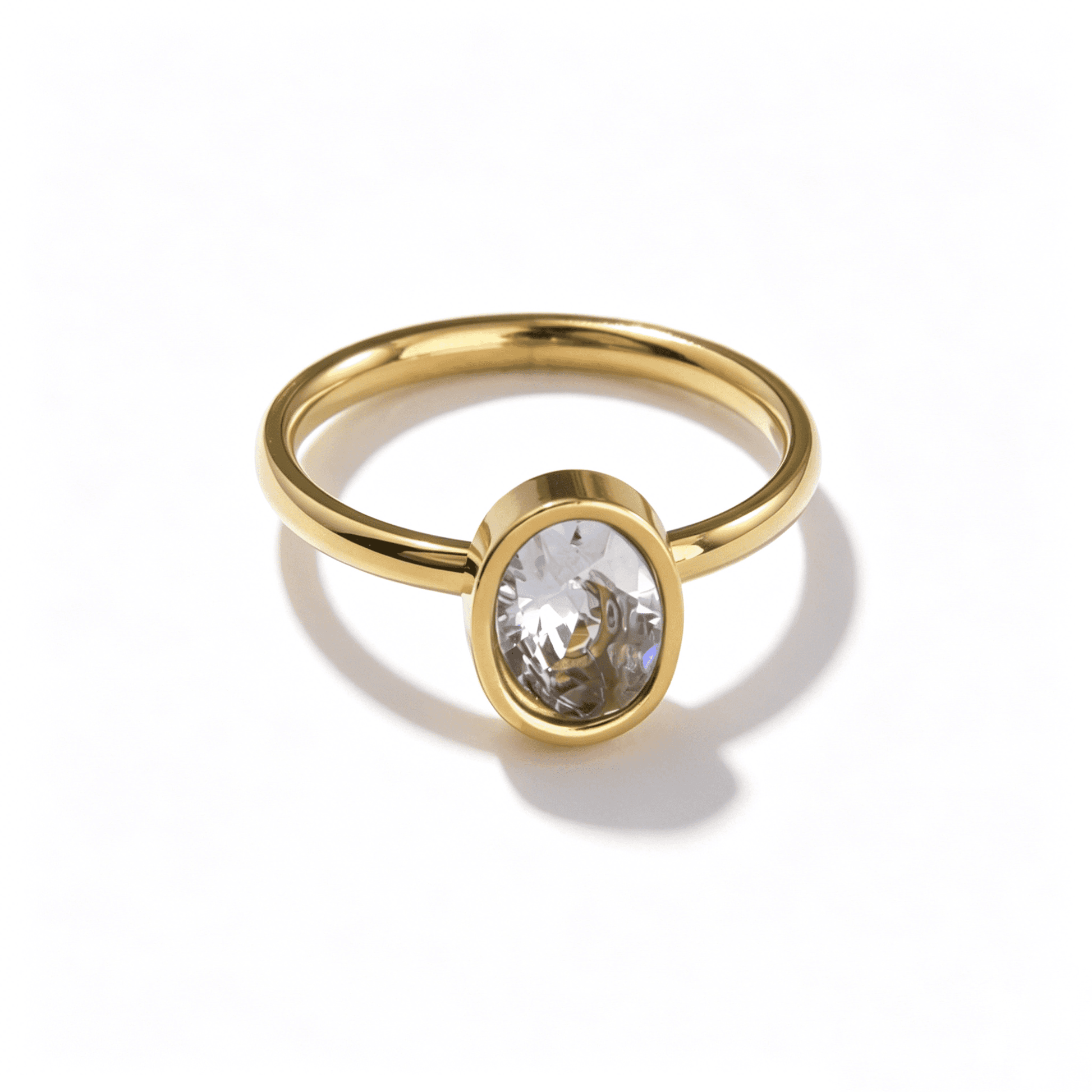Detailed close-up of a stainless steel ring suitable for matching couple rings, highlighting the stone's clarity.