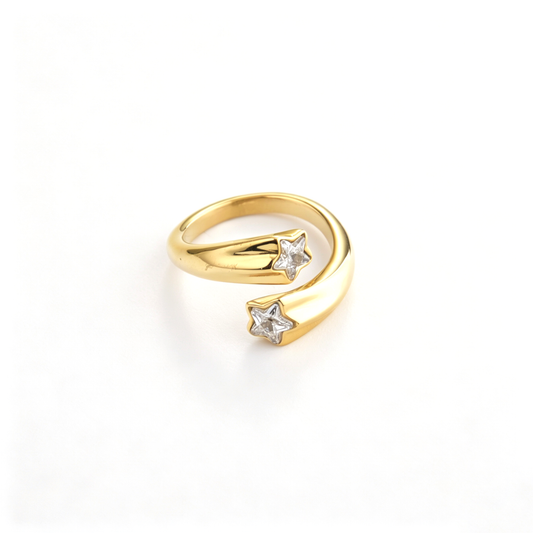 Star cuff ring shown from an angled front view with star-shaped end accents
