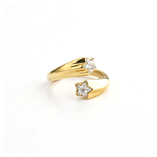 Star ring viewed from above, showing the open band and two decorative end accents