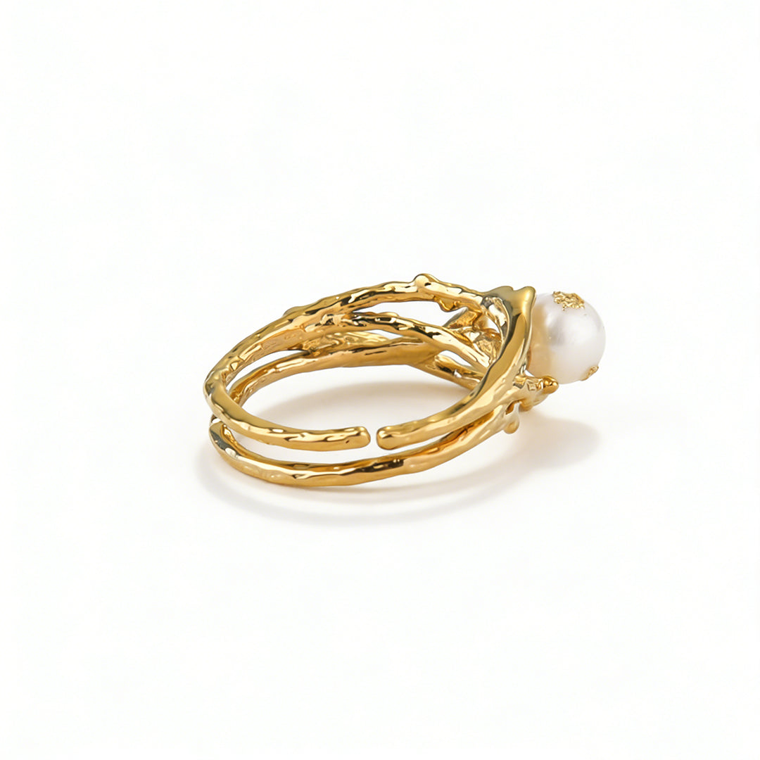 A statement pearl rings for women, handmade wire nest design, perfect as a unique jewelry gift.