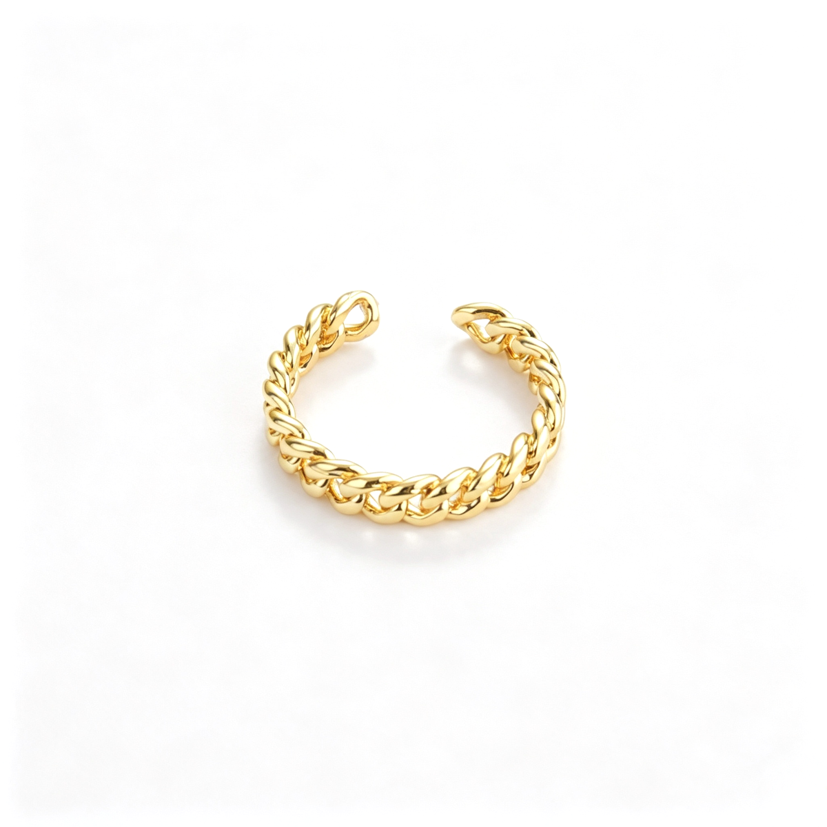 Twisted chain cuff bracelet shown in a front-facing view with an open design