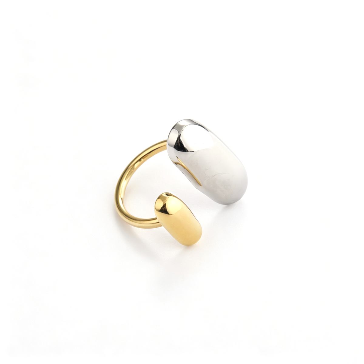 Open cuff ring viewed from the back, highlighting the curved band and rounded ends