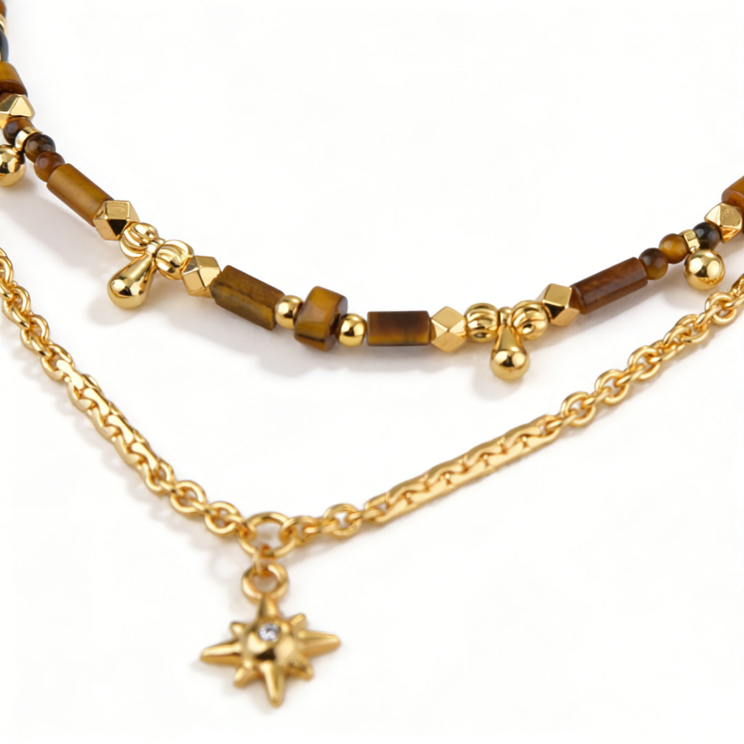 Vintage boho natural stone bead necklaces for women, handcrafted with unique gemstones.