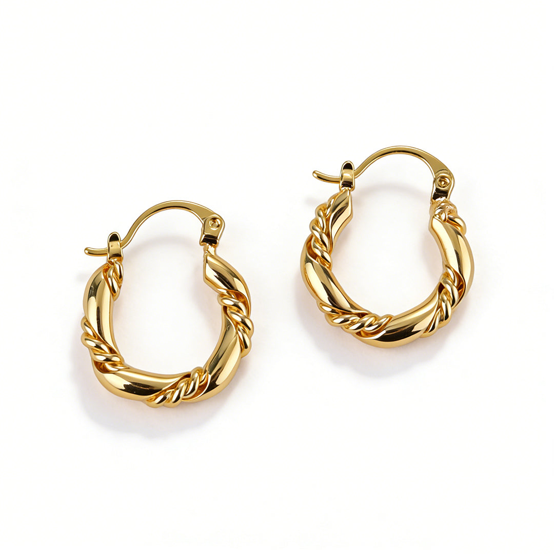 A pair of vintage twist gold hoop earrings, an ideal minimalist 18k gold earrings gift.