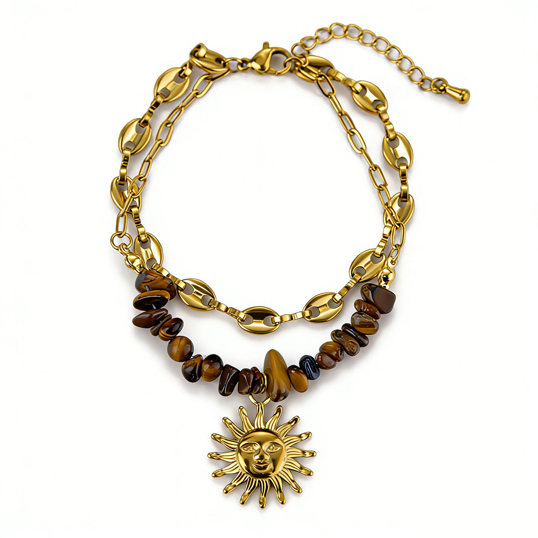 High-shine gold flower bracelet for women, waterproof stainless steel jewelry designed for everyday wear.
